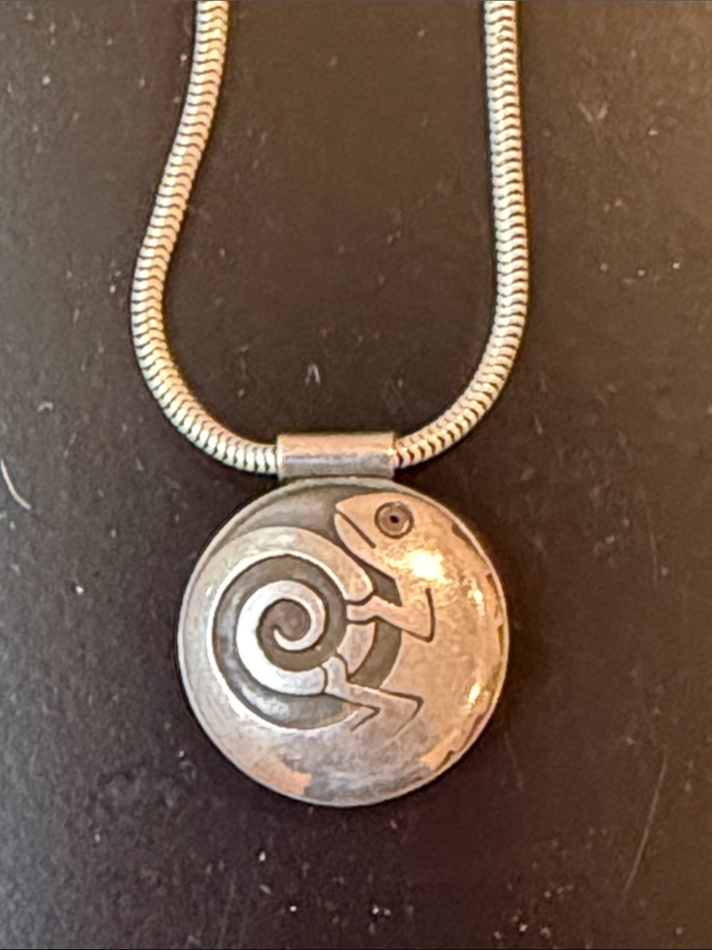 Sterling Silver Chameleon Pendant Necklace - Silver